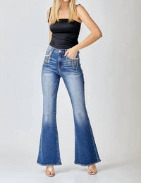 Risen - High Rise Embellished Wide Flare Jeans