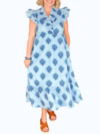 Jodifl - Layered Ruffle Cap Sleeves Floral Midi Dress
