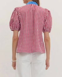 Entro - Gingham Puff Sleeve Top