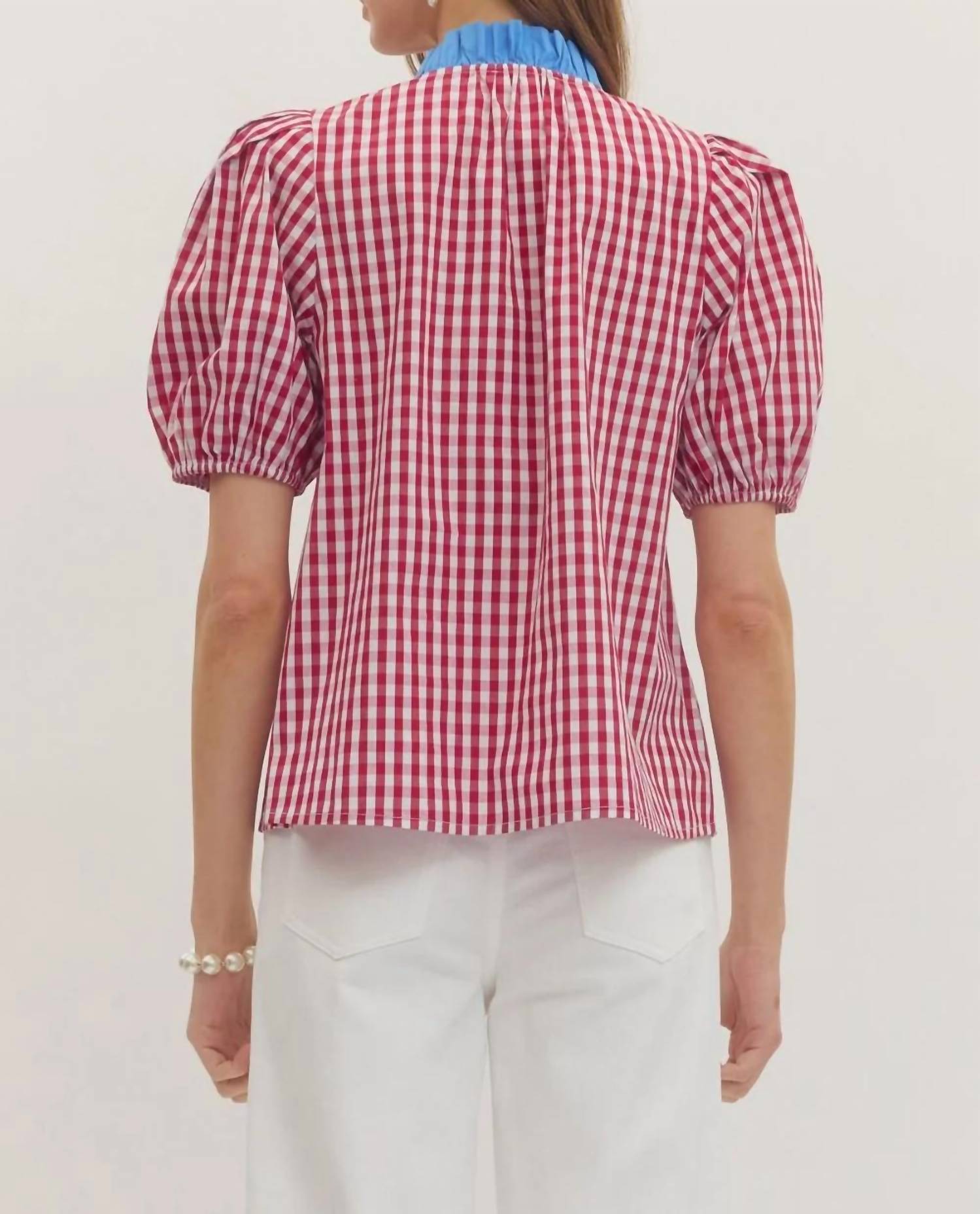 Entro - Gingham Puff Sleeve Top