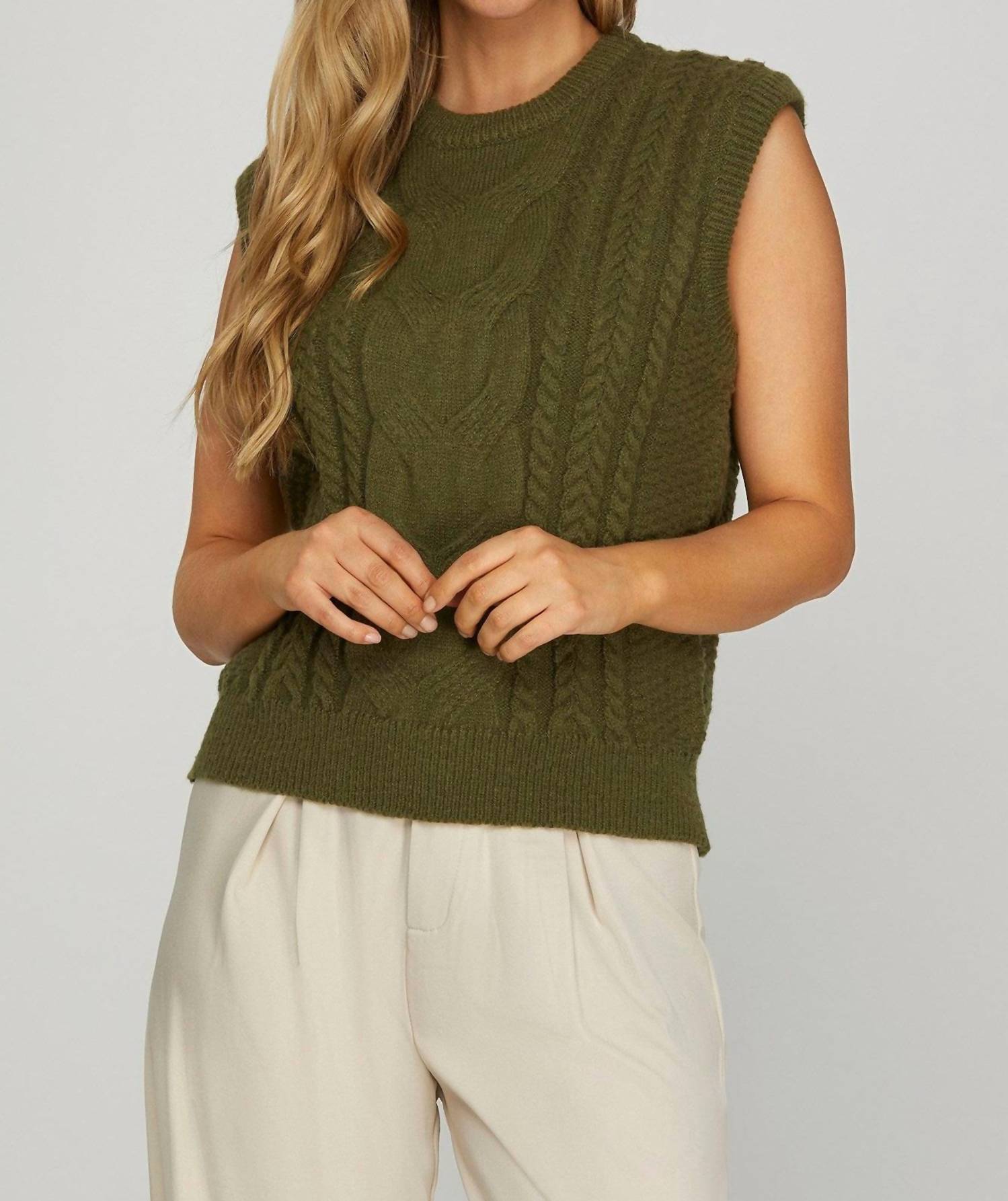 She + Sky - Sleeveless Cable Knit Sweater Vest