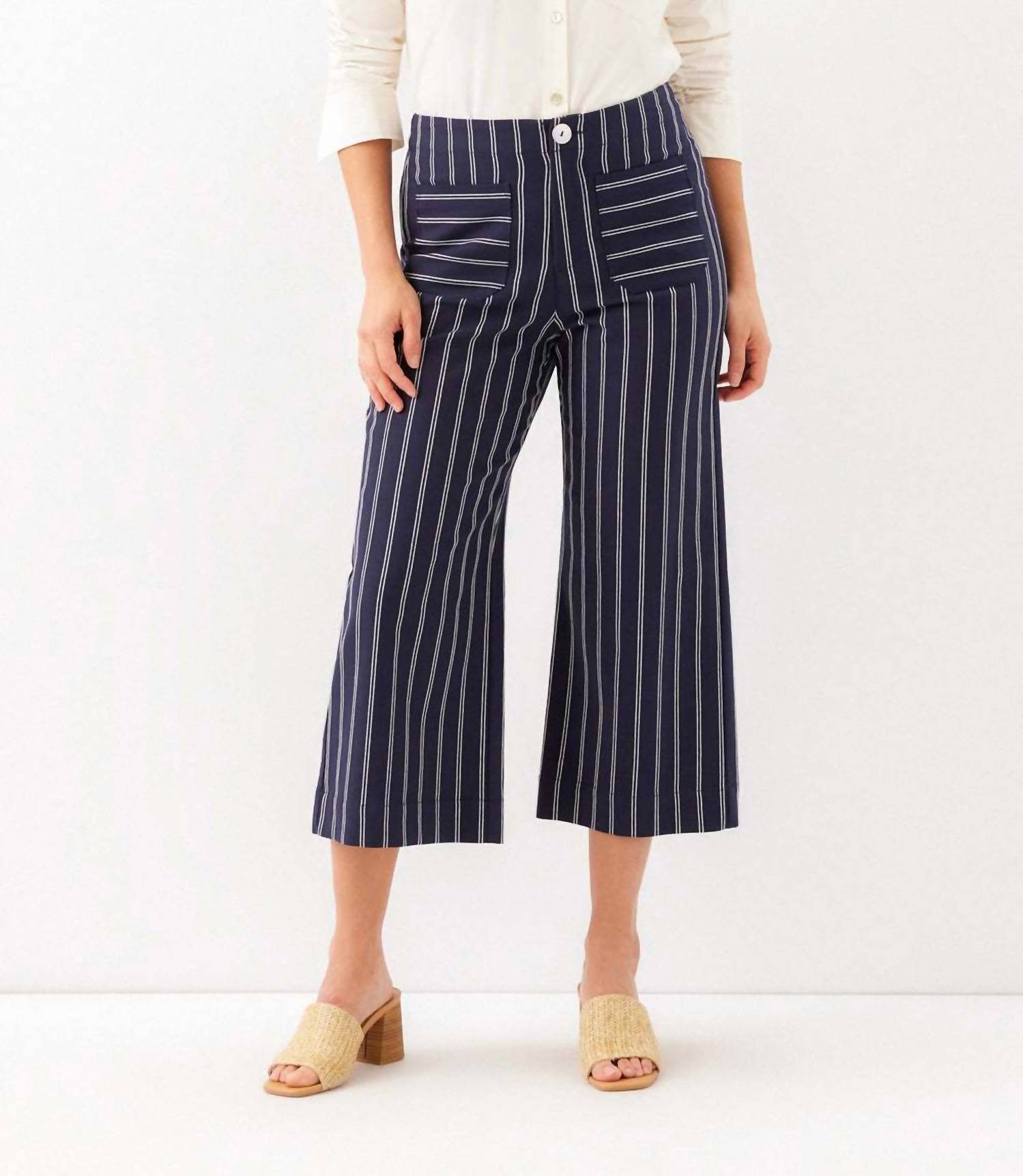 Karen Kane - Stripe Cropped Wide-Leg Pants