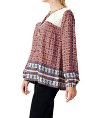 Kori - Border Print Lace Top
