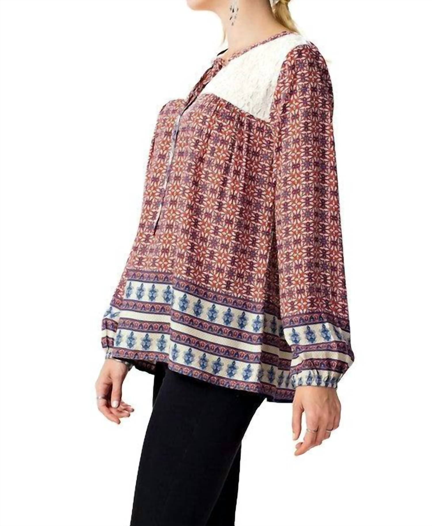 Kori - Border Print Lace Top