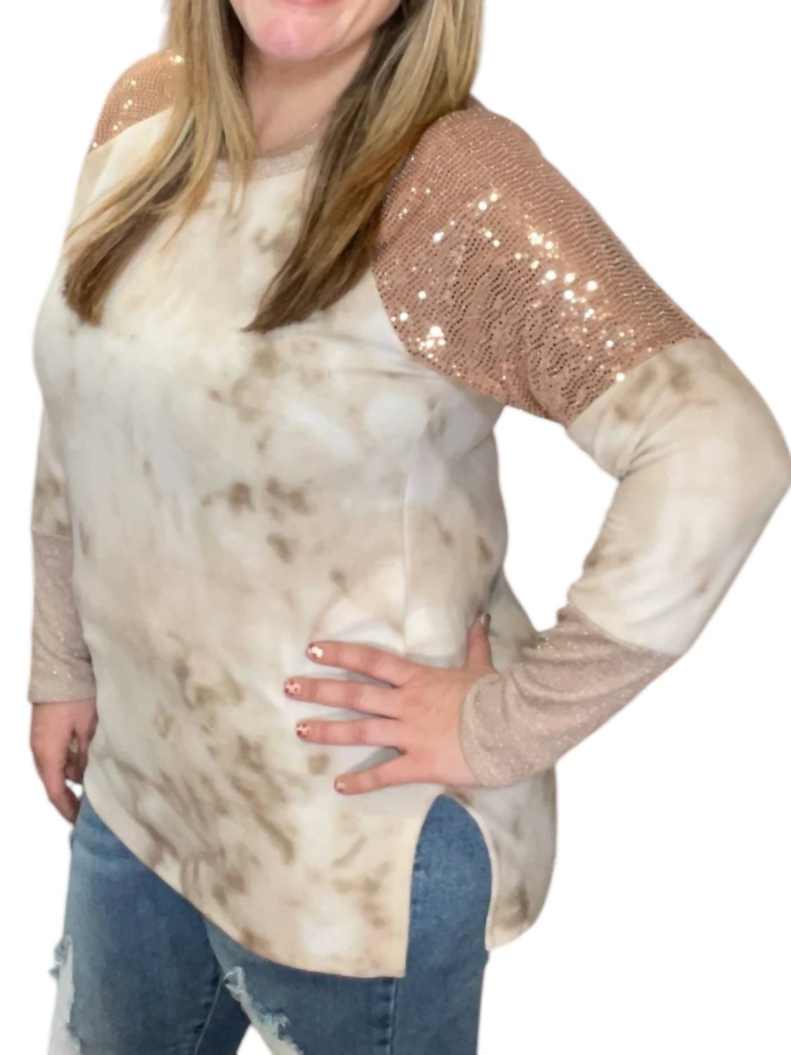Honeyme - Tie Dye Sequin Shoulder Tee