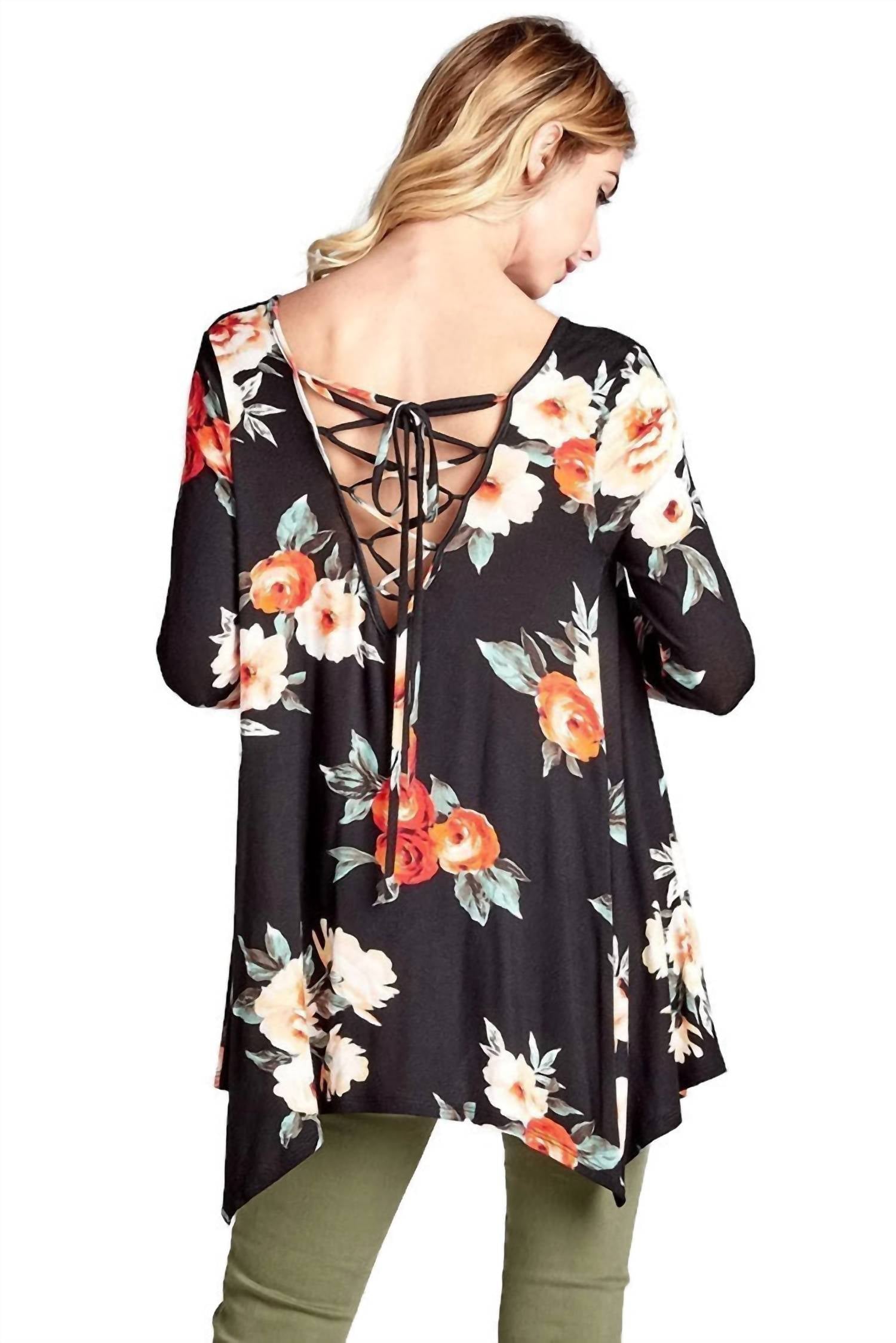 Oddi - Lace Up Floral Swing Tunic