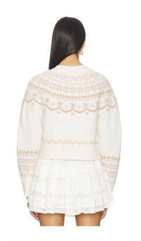 LoveShackFancy Women's Shantae Cardigan in pink champagne - women's cardigan - detail view