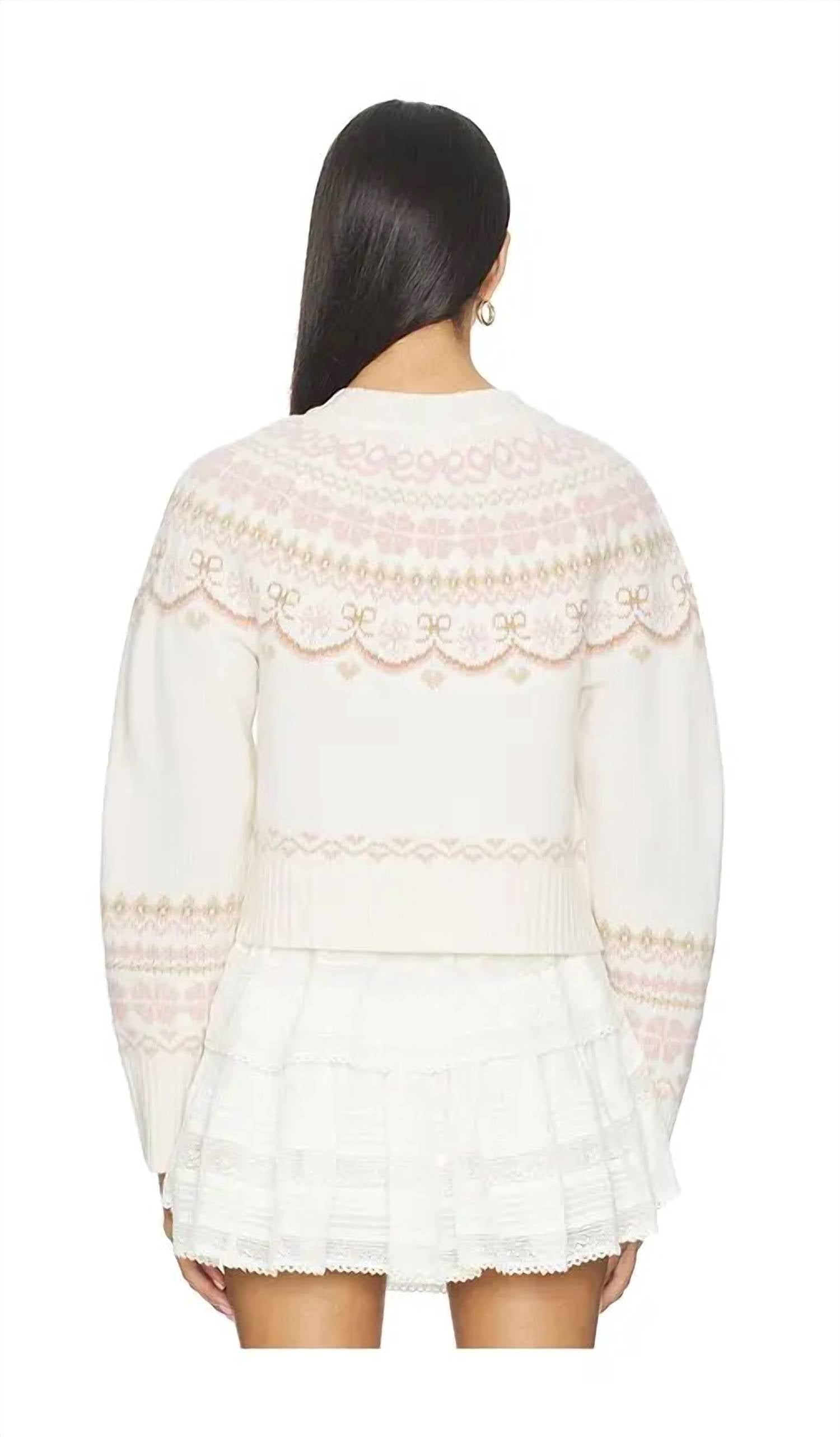 LoveShackFancy Women's Shantae Cardigan in pink champagne - women's cardigan - detail view