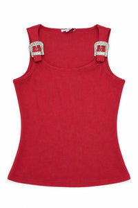 Pretty Garbage Buckle Tank Top in burgundy - women's tank top - detail view