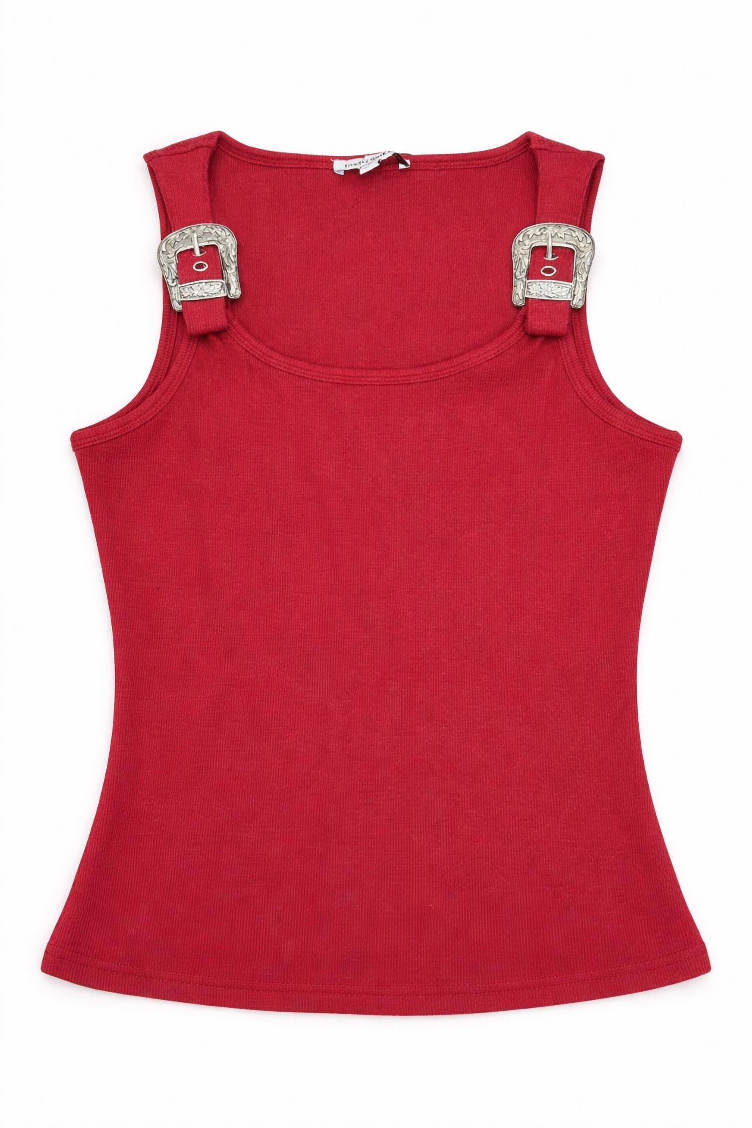 Pretty Garbage Buckle Tank Top in burgundy - women's tank top - detail view