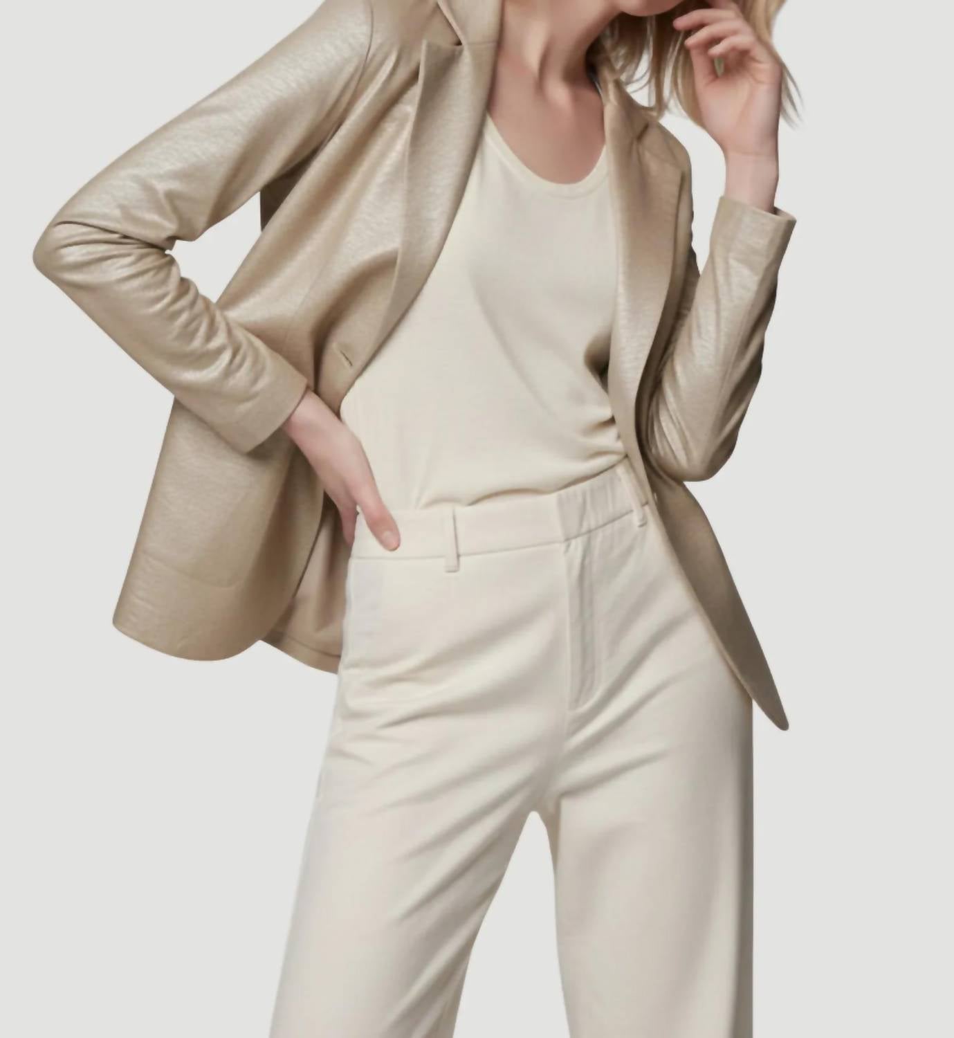 MAJESTIC FILATURES Stretch Metallic Linen One Button Blazer in sable - women's jacket - detail view