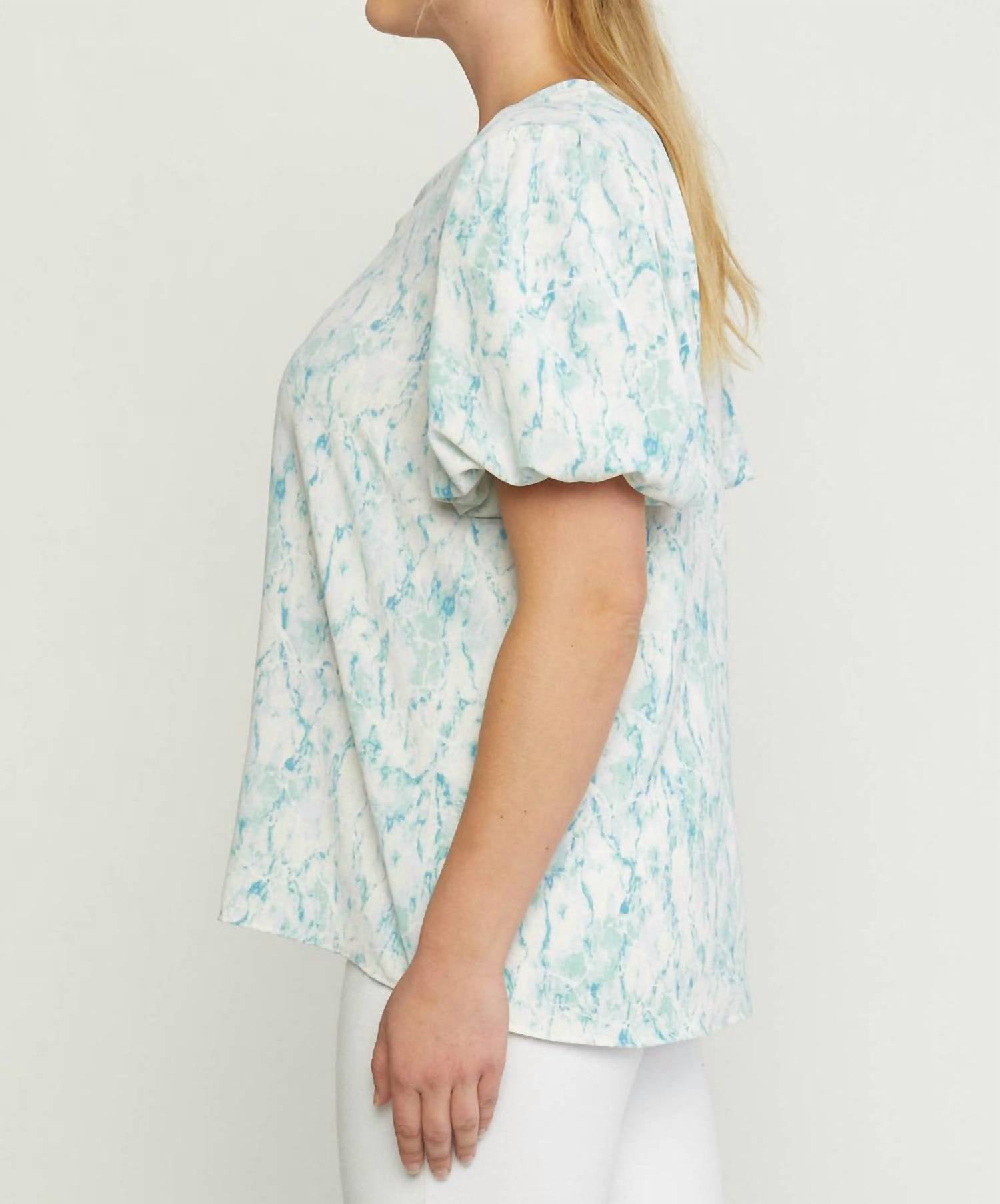 entro Watercolor Puff Sleeve Blouse in green - women's blouse - alternate view