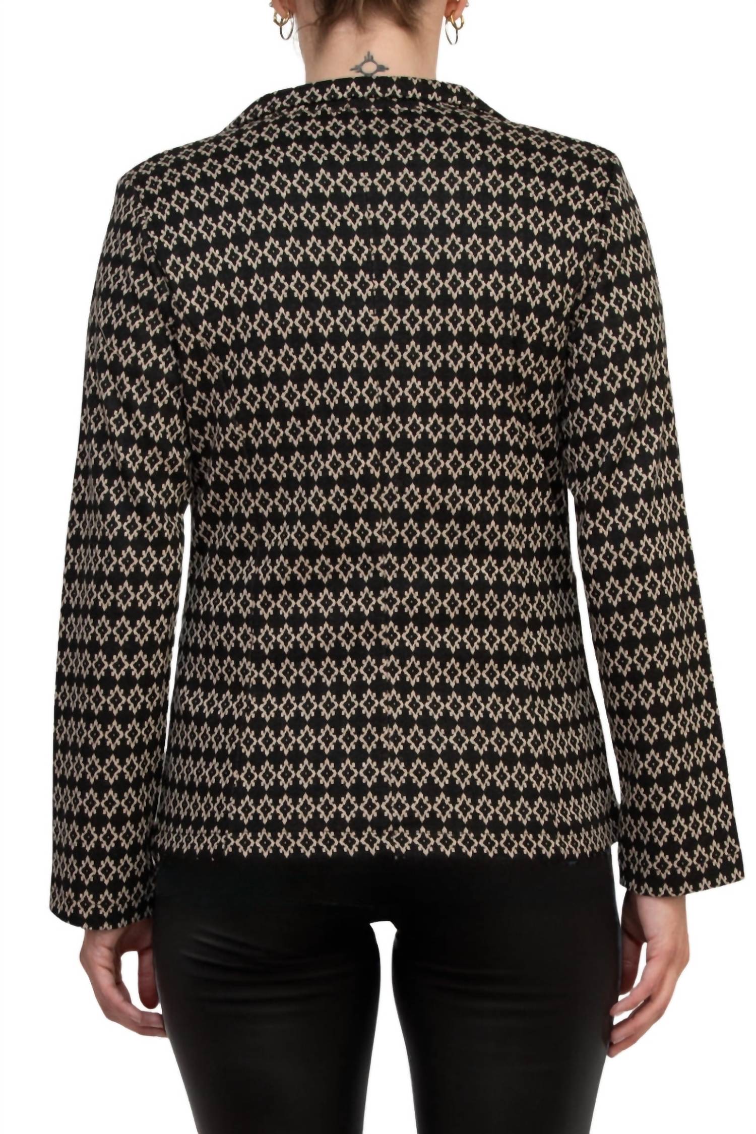 Philosophy - Bracelet Sleeve Peak Lapel Single Button Knit Jacquard Blazer