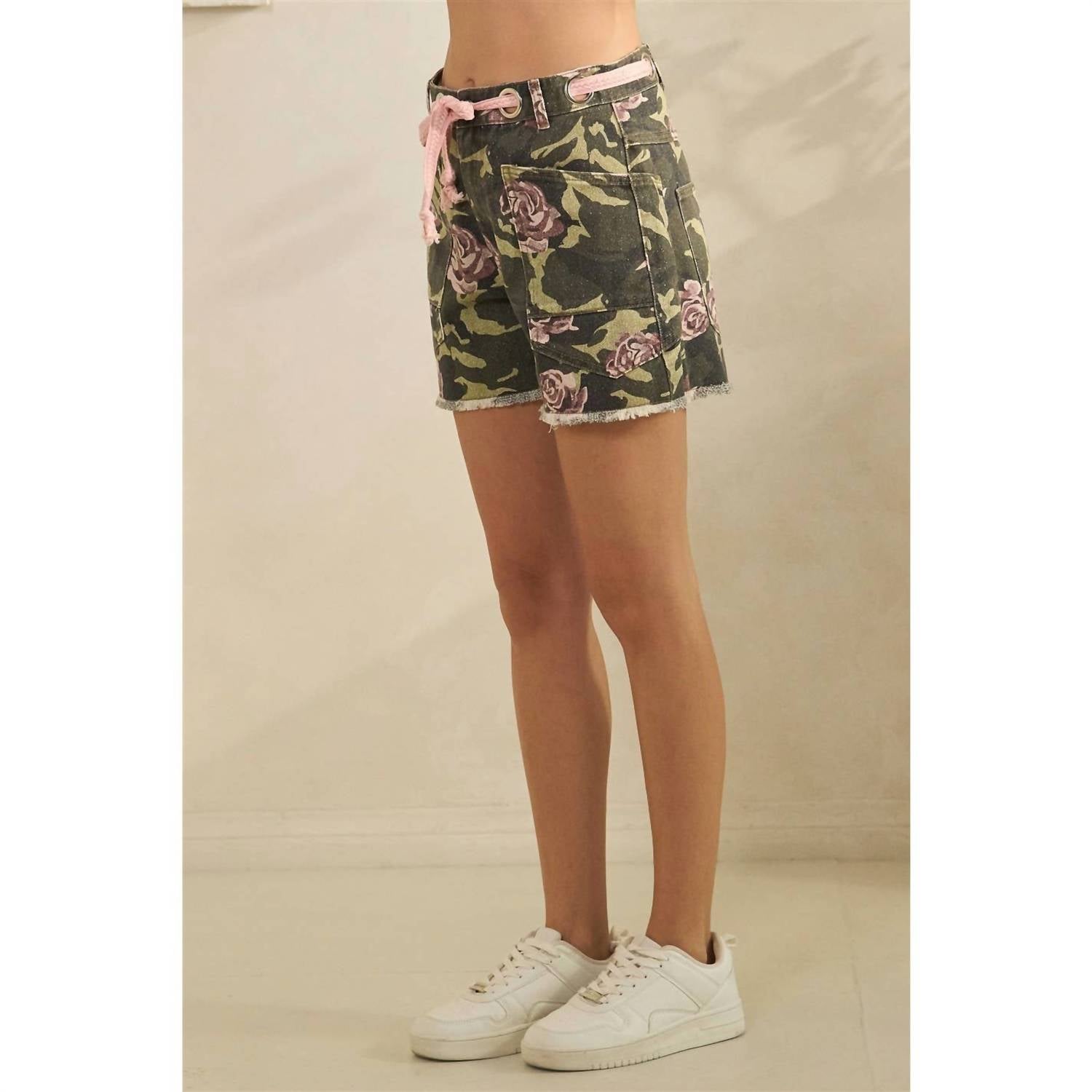 Veveret - Printed Denim Shorts With Drawcord Waist