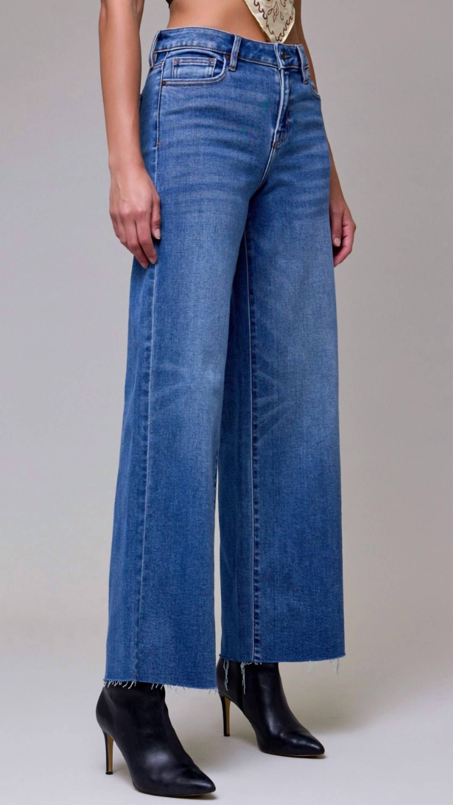 HIDDEN High Rise Full Length Wide Leg Jeans in dark wash - women's jeans - detail view