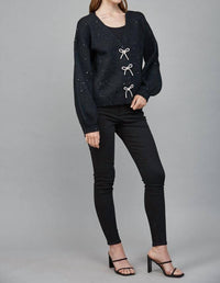 Fate - Rhinestone Bow Sequin Cardigan Sweater