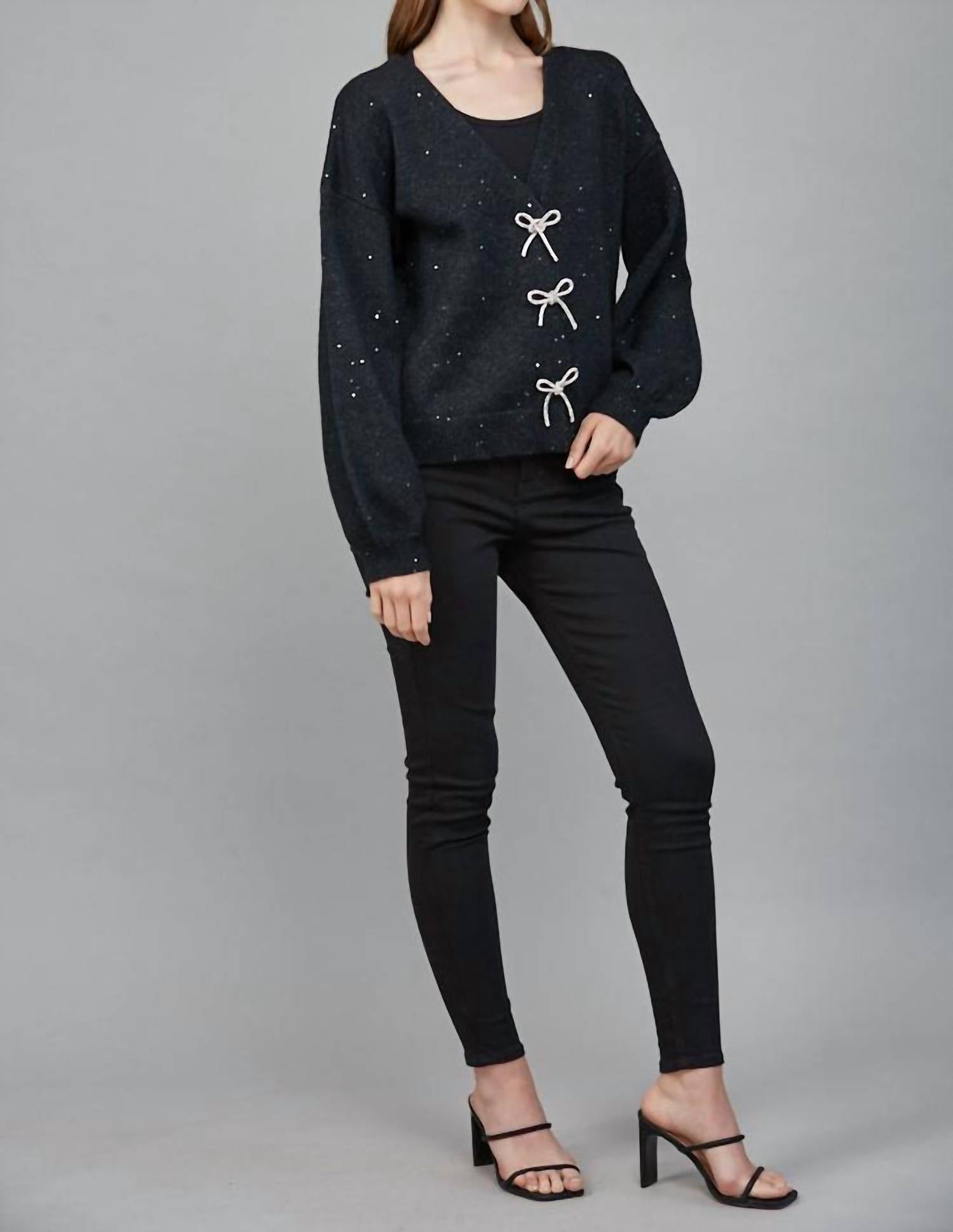 Fate - Rhinestone Bow Sequin Cardigan Sweater