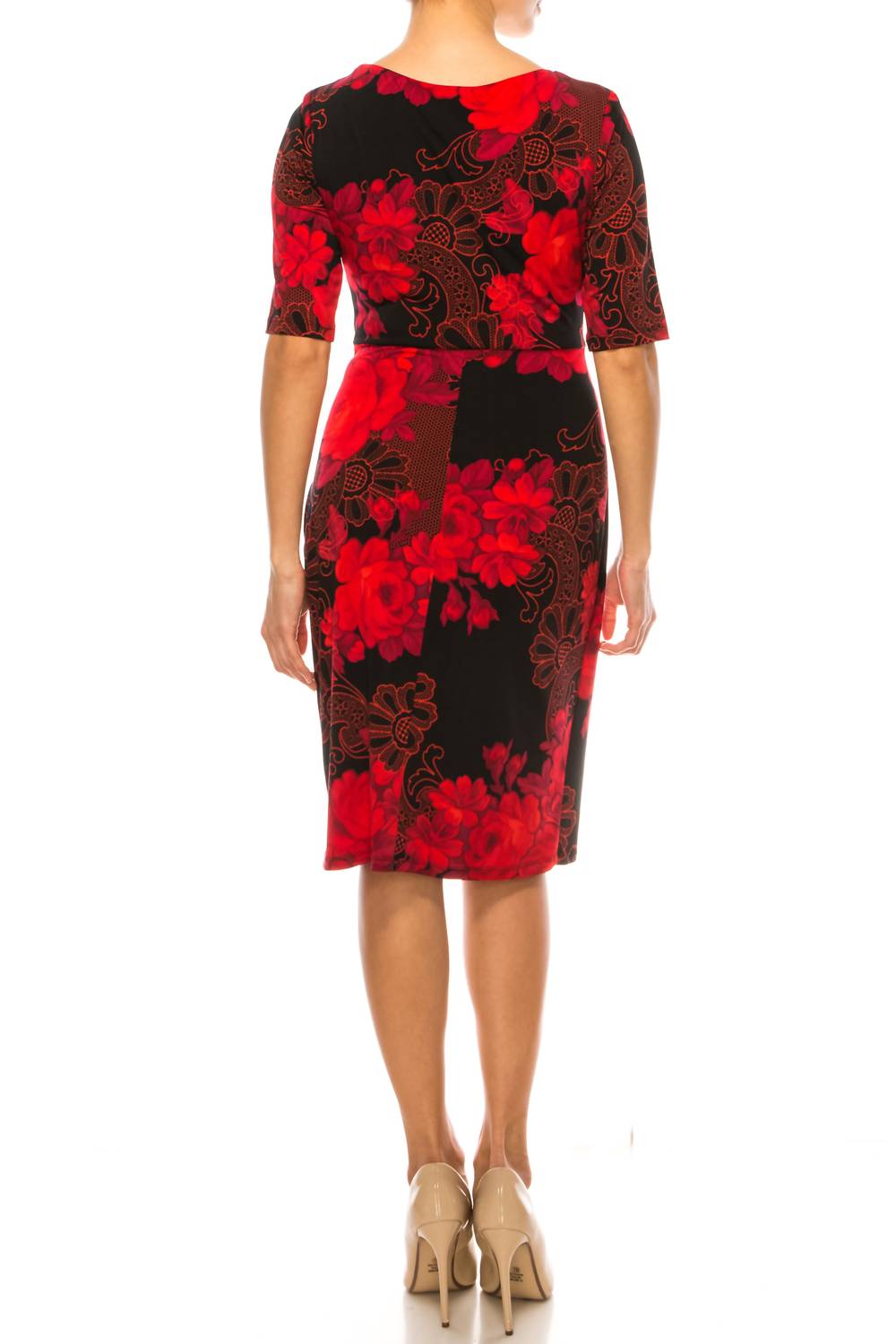 Connected Apparel - Floral 3/4 Sleeve Sheath Dress