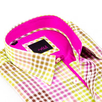Eight X - Men's Checkered Button Down Shirt With Solid Trim