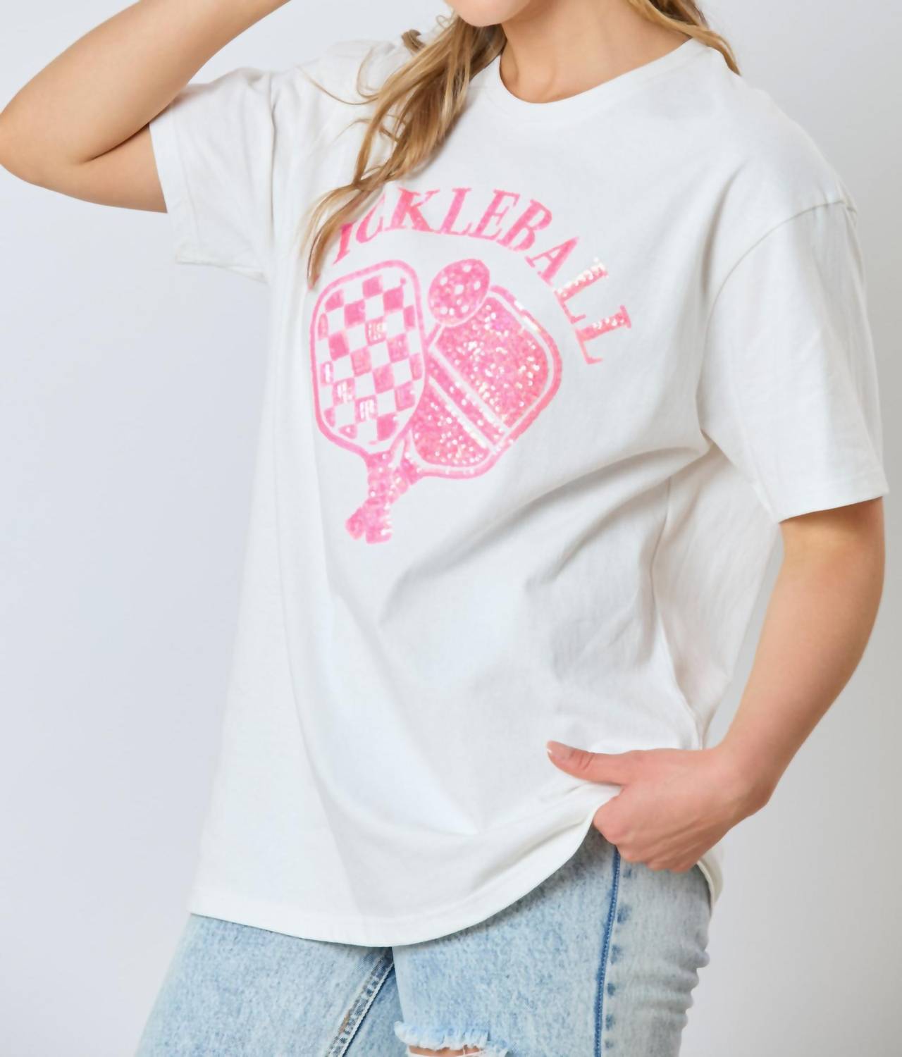 Fantastic Fawn - Sequin Pickleball Basic Short Sleeve Top