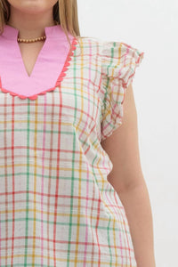 entro Rory V-neck Top in blue - women's blouse - detail view