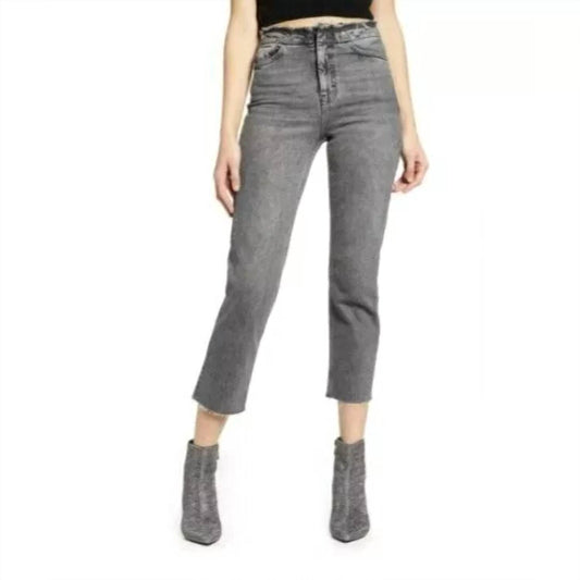 Topshop - High Rise Raw Hem Cropped Straight Leg Jeans