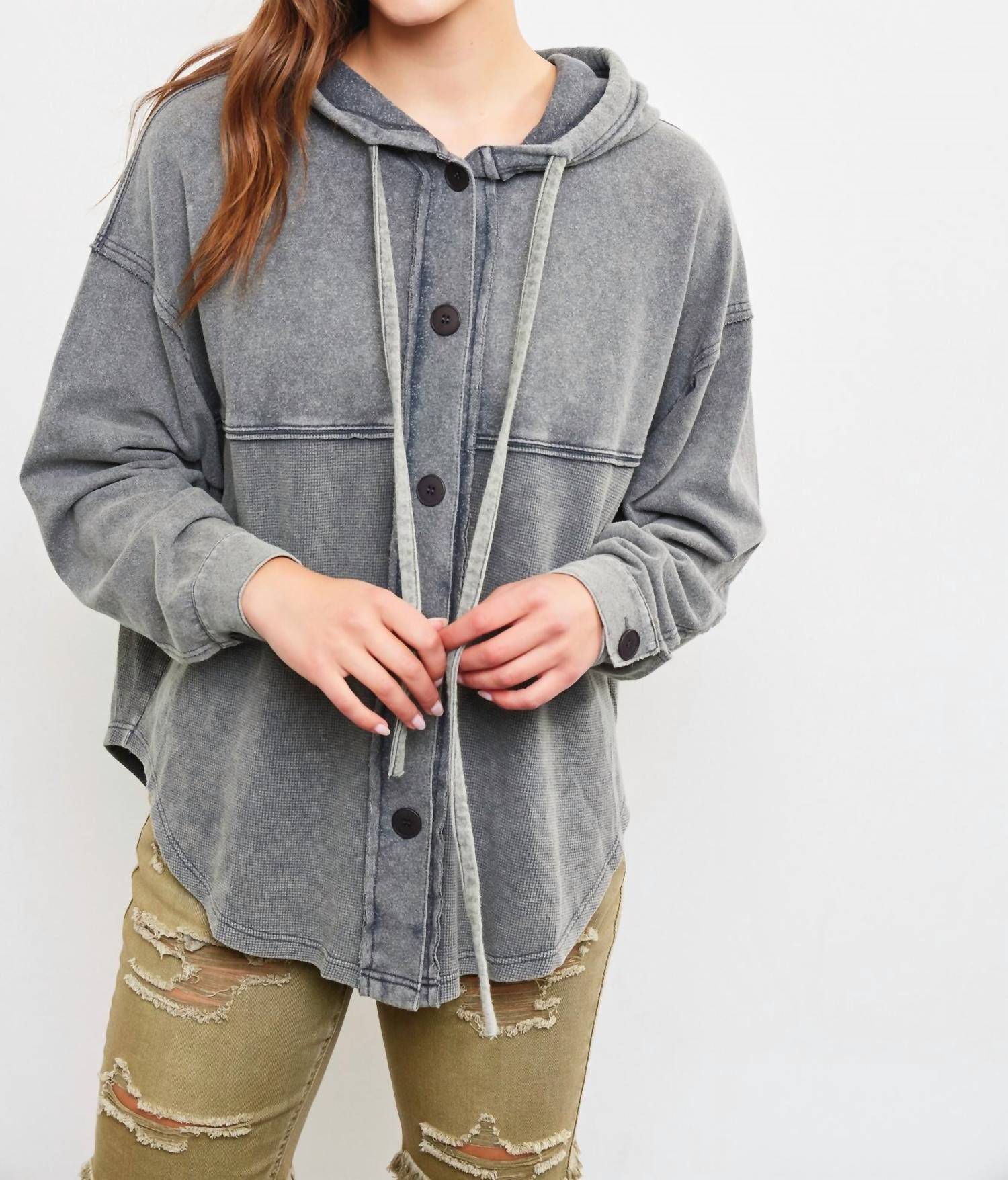 Mustard Seed - Waffle Mineral Wash Shacket
