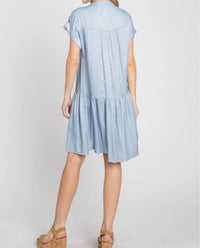 Calista - Ranunculus Drop Waist Knee Length Shirt Dress