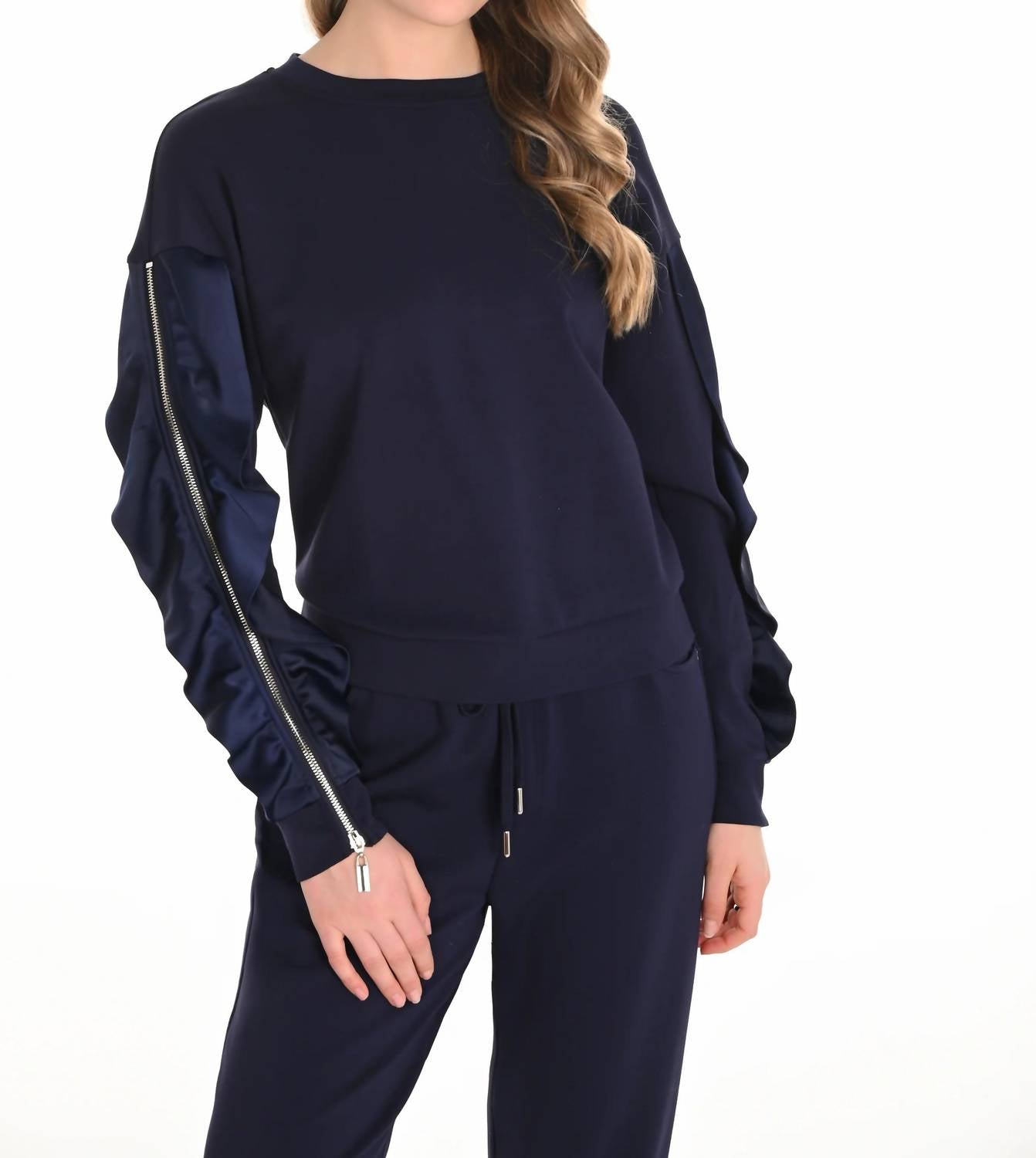 Frank Lyman - Maeve Ruffle And Zipper Long Sleeve Top