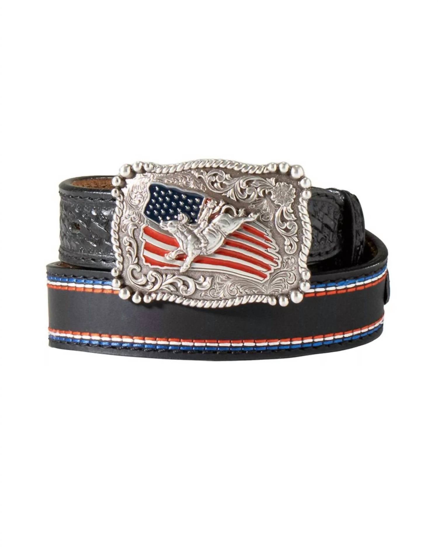 Ariat - Boys' 3d American Flag Buckle Hand Leather Belt