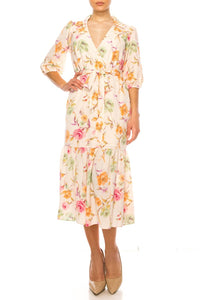 Maison Tara - Belted Floral Midi Dress