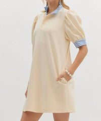 Entro - Mock Neck Contrast Striped Mini Dress