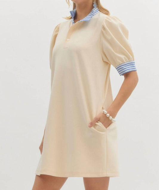 Entro - Mock Neck Contrast Striped Mini Dress