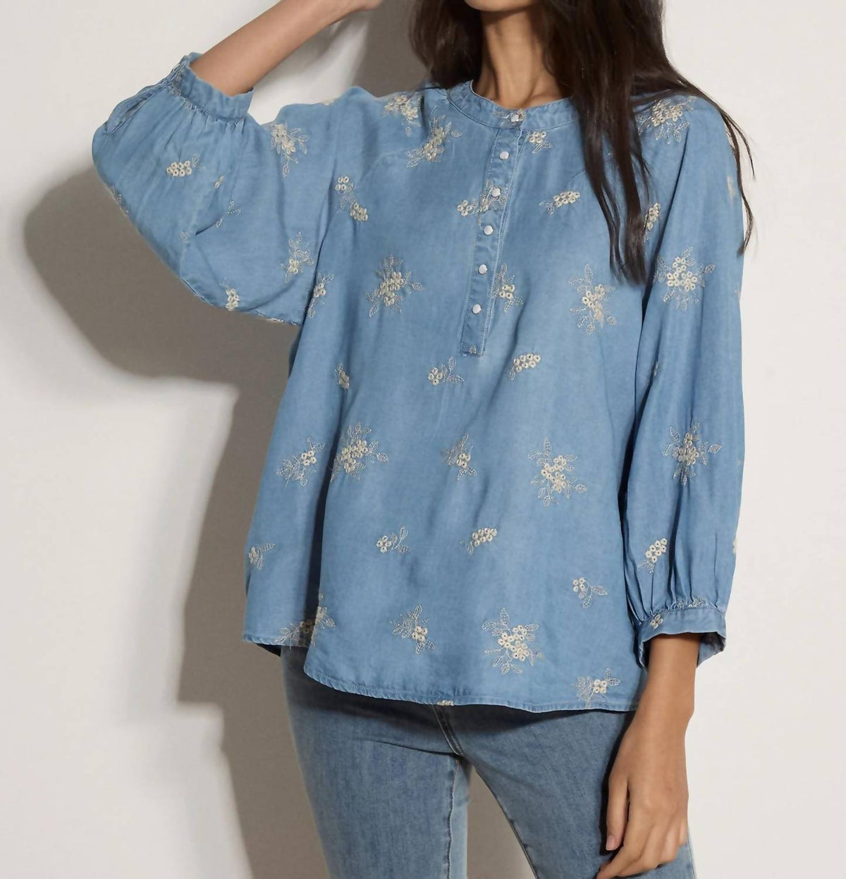 Apricot - Floral Embroidered Blouse