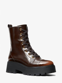 MICHAEL KORS Women's Blake Burnished Leather Combat Boots in luggage - women's shoe