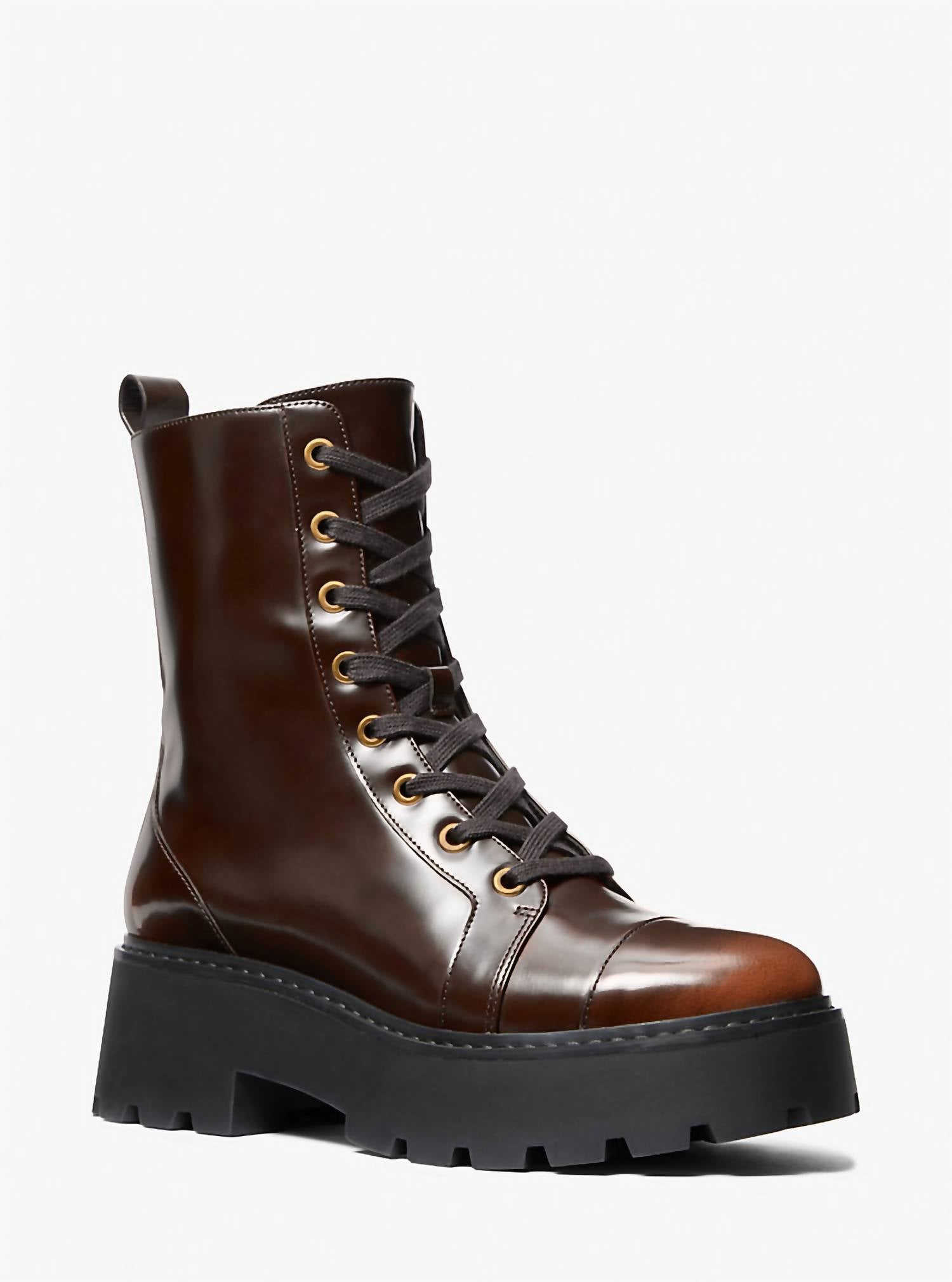 MICHAEL KORS Women's Blake Burnished Leather Combat Boots in luggage - women's shoe