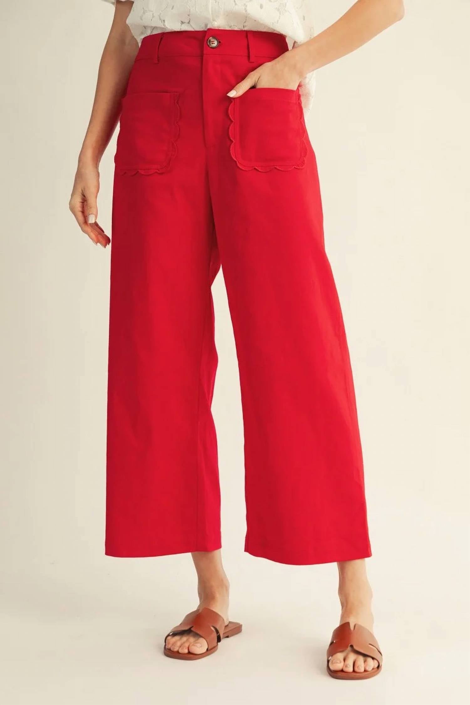 Jodifl - Scallop Pocket High Rise Wide Leg Pants