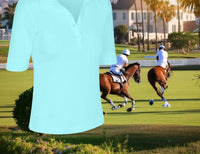 NUSPORT Women's Del Mar Polo in aqua spray - women's t-shirt - detail view