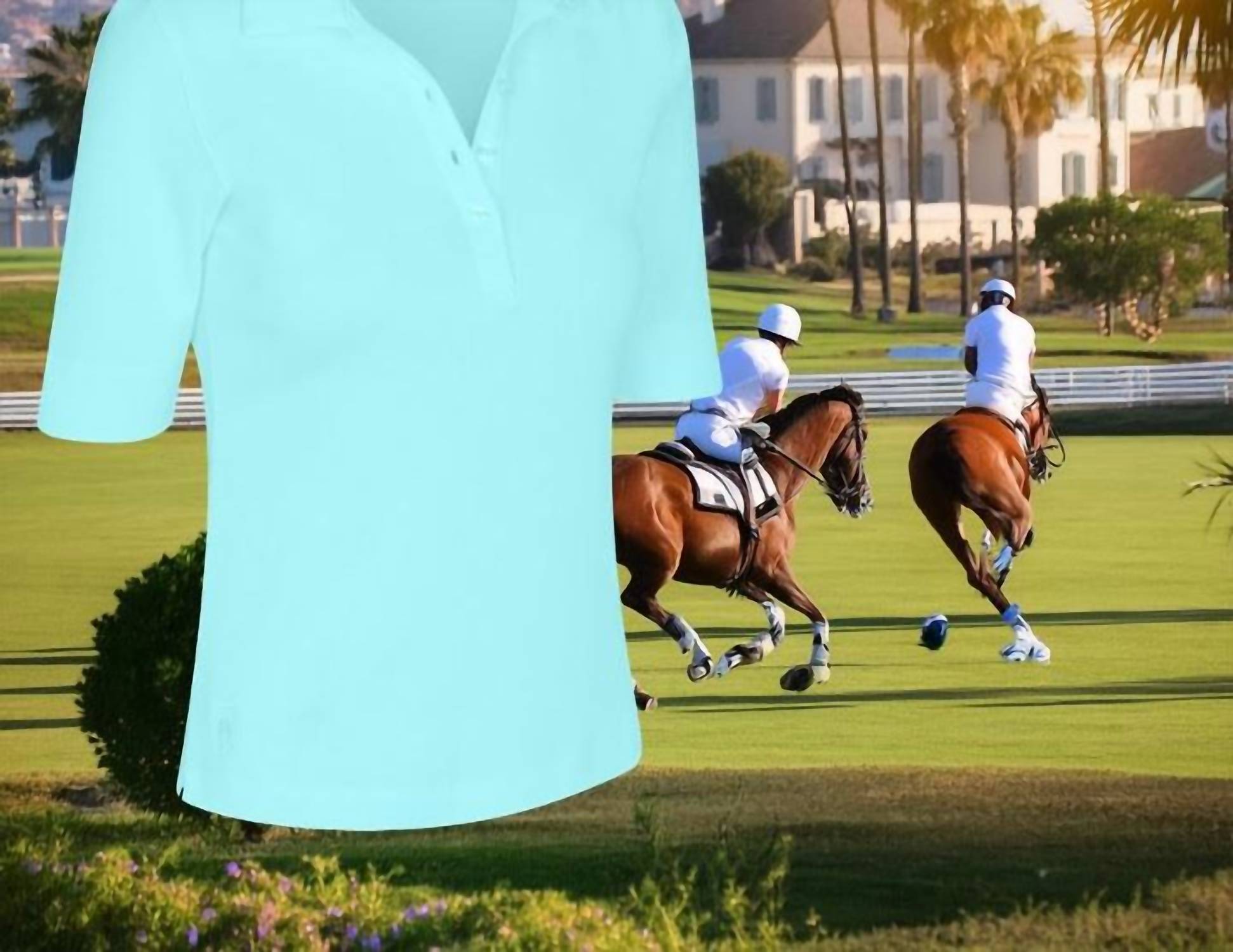 NUSPORT Women's Del Mar Polo in aqua spray - women's t-shirt - detail view