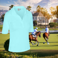 NUSPORT Women's Del Mar Polo in aqua spray - women's t-shirt - alternate view