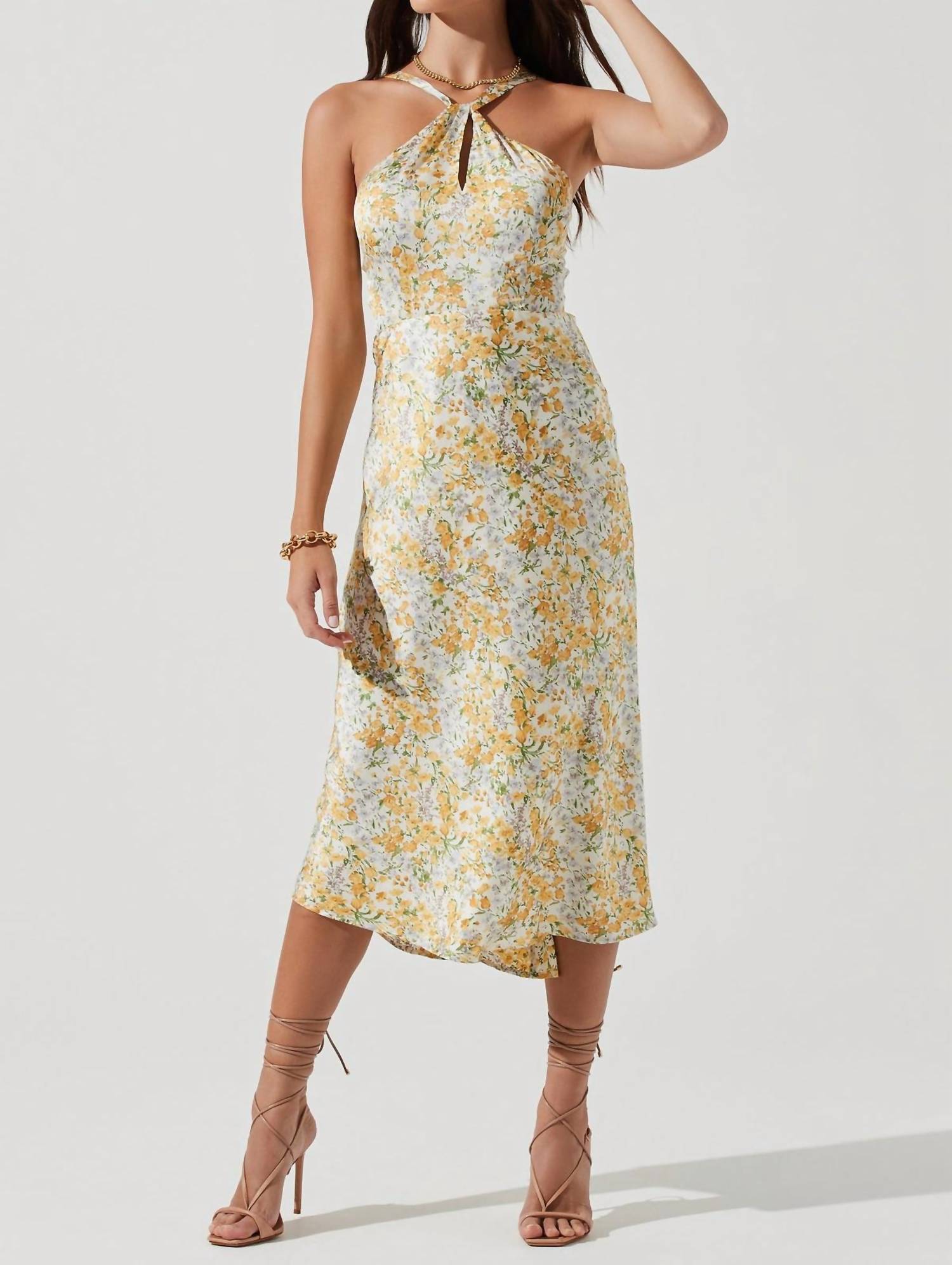 Astr - SANDRINE FLORAL HALTER MIDI DRESS