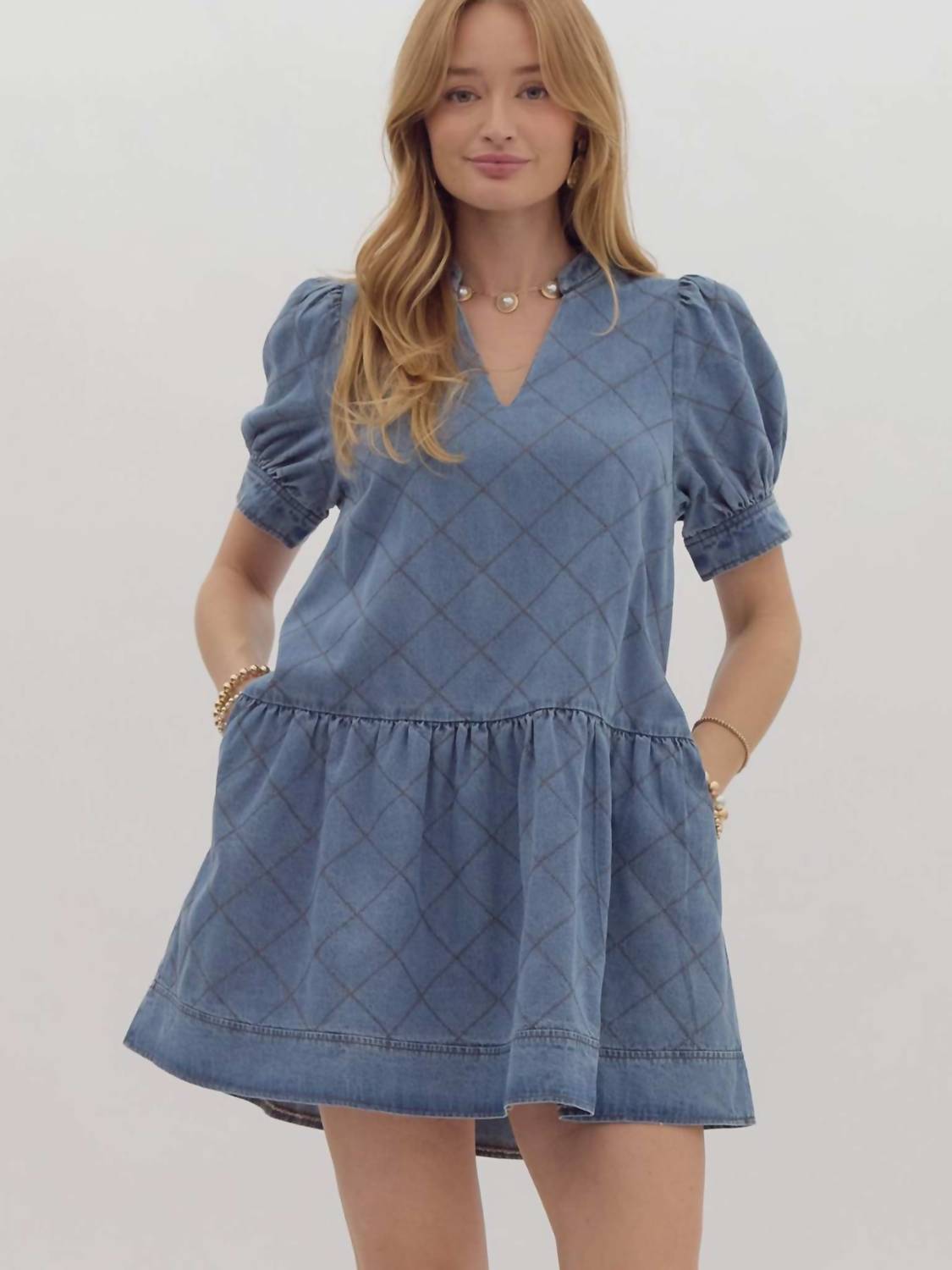 Entro - Denim Quilted Look Mini Dress