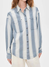 Free People Crossroads Stripe Button Down Shirt in indigo combo - women's shirt