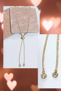 Sparkle Designs - Women's Round Cz Briolette Gold Lariat Tennis Necklace
