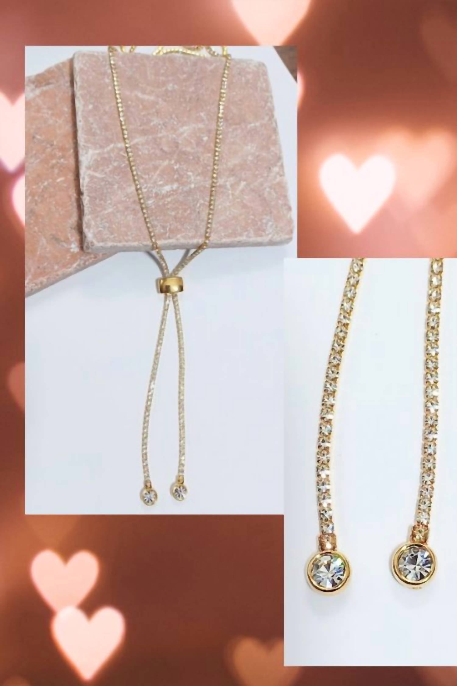 Sparkle Designs - Women's Round Cz Briolette Gold Lariat Tennis Necklace