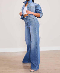 Vibrant M.I.U - Iridescent Rhinestone High-rise Wide Leg Jeans