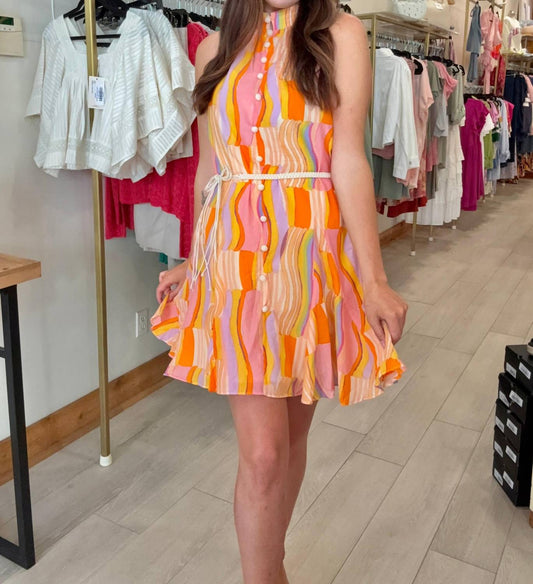 Faire - Abstract Allure Halter Neck Dress With Belt