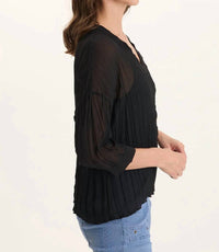 Xcvi - V-Neck Micro-Pleat 3/4-Sleeve Crinkle Top
