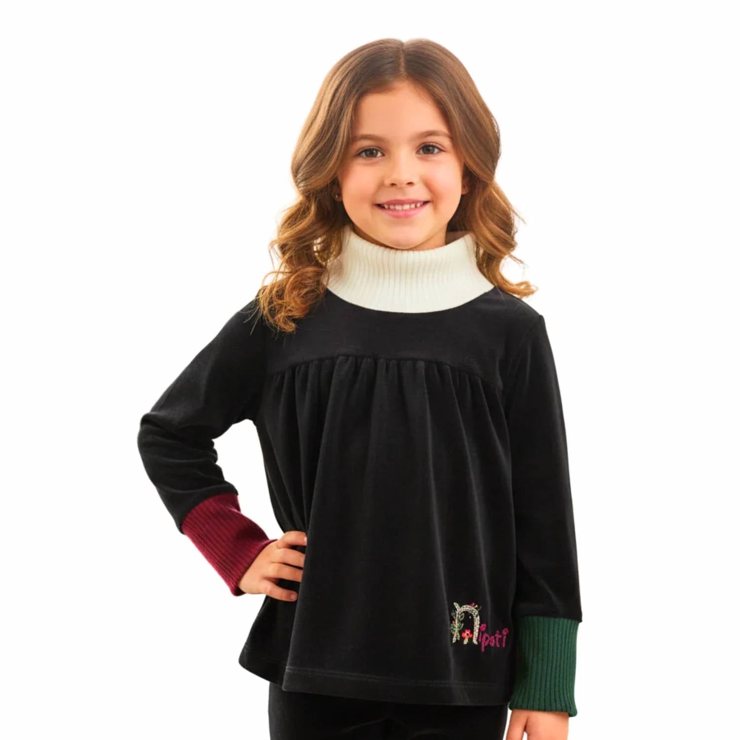Nipoti - Girls Hand Embroidered Velour Two-piece Set