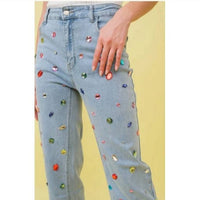 Blue B - Rhinestone Stretch Straight Jeans